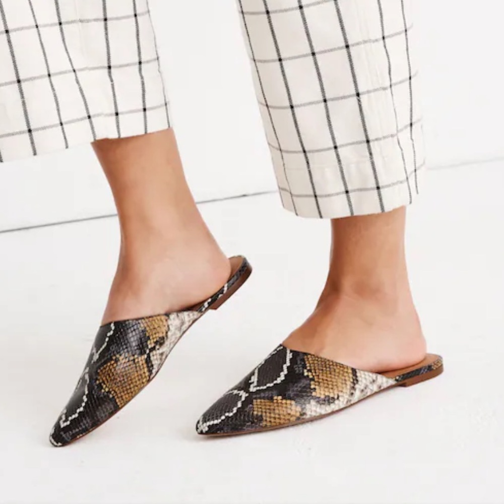Madewell Snake-Print Pointed Slip-On Mules in Black, Brown, Cream